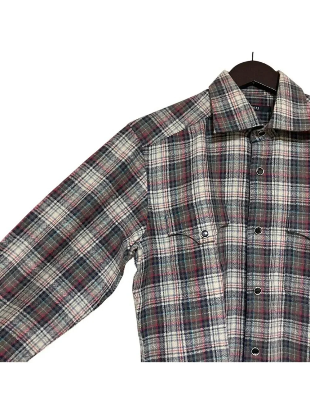 Gucci Plaid Pattern Long Sleeve Wool Flannelette Blouse